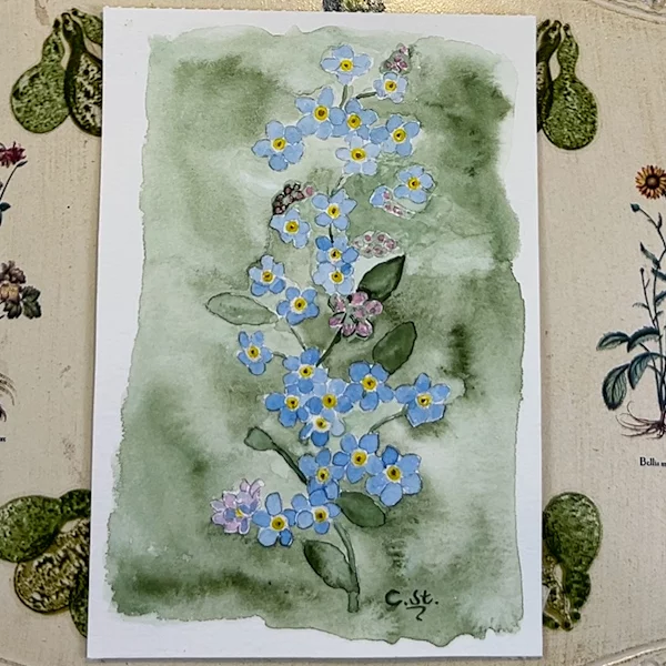 Aquarell Vergissmeinich mit grünem Hintergrund